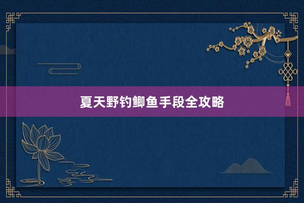 夏天野钓鲫鱼手段全攻略